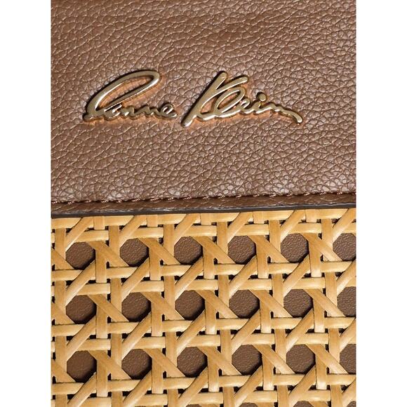 Anne Klein Large Brown Caining Tote Bag Chain Accent Strap Wristlet Chic Stylish - Picture 2 of 15